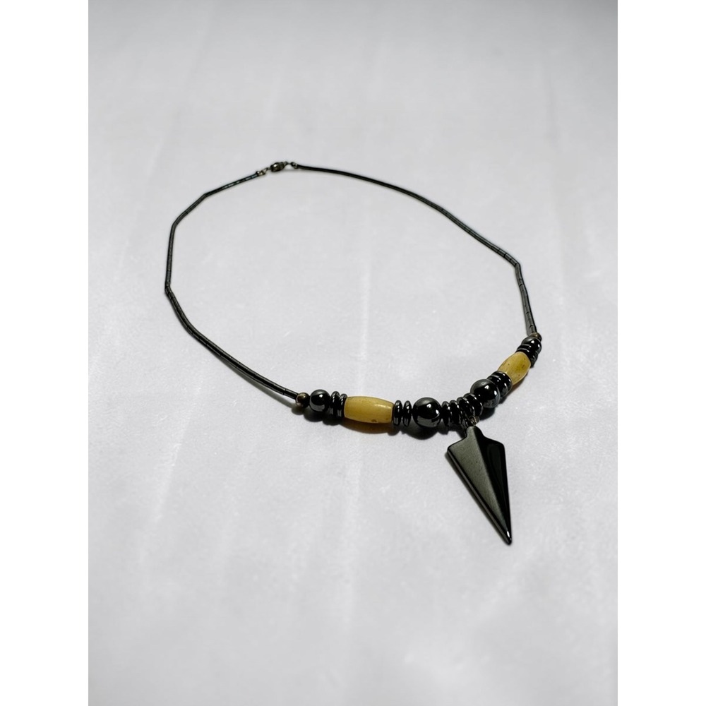 Arrowhead Necklace 21in Hematite‎ Black Silver Tone Tribal Style Beaded